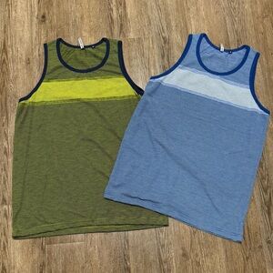 Mens Sleeveless Striped Tops - Green and Blue